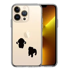 iPhone13Pro ケース クリア子犬シルエット パピー ブラック スマホケース 側面ソフト 背面ハード ハイブリッド