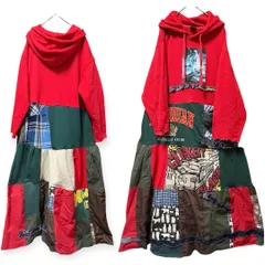 セール　XL✨軽量⛄赤担当パーカー×ダメージパッチワーク✨古着リメイクワンピース