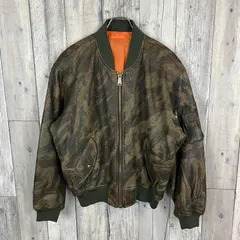 OLD ALPHA 90s アルファ ZIP 迷彩 CAMO カモフラ フランス羊革 レザー military ミリタリー リバーシブル MA-1 ジップ フライト ジャケット メンズ M サイズ