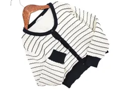 TO BE CHIC トゥービーシック フリル ボーダー ショート丈 カーディガン 白ｘ黒 ◇■ レディース