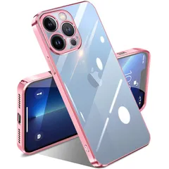 iPhone 13 Pro Max ケース クリア 透明 耐衝撃 アイフォン13pro max カバー メッキ加工 ワイヤレス充電 薄型 柔らかい 軽量 TPU 黄変防止 ファッション ソフトケース 人気 保護カバー(ローズゴールド)