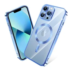 iPhone 13 Pro ケース MagSafe対応 クリア メッキ加工 アイフォン13Pro スマホケース 耐衝撃 TPU ワイヤレス充電対応 いpほね 13 pro カバー ストラップホール付き 薄型 透明 超軽量 黄ばみにくい 柔軟 滑り止め （ブルー