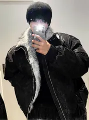 [COSYHARU公式] Shaggy Deep Black Winter Jumper + White Silver Black Fur