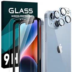 Snakehive ガラスフイルム iPhone 14 強化ガラス 6.1インチ 【2+2 枚セット-国産旭硝子】 アイフォン14 フィルム 2枚 + レンズ保護フィルム 2枚 ガイド枠付き 液晶 保護フィルム 【 硬度9H 耐衝撃 飛散防止 超薄 厚さ0.2