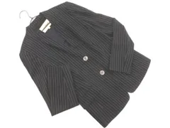 PAUL STUART ポールスチュアート ストライプ ノーカラー ジャケット size6/濃紺 ■■ レディース