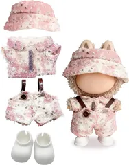 ラブブ用 ピンク系ドール衣装 4点セット for Labubu 帽子とシューズ付き 17cmドール専用 おしゃれ着せ替えコスチューム 着せ替え人形用洋服＆アクセサリー（ドール本体なし）
