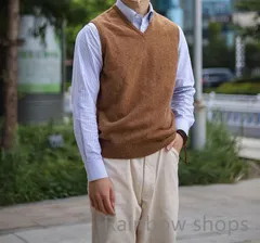 秋冬メンズファションおしゃれ　Ｖネック　暖かいウールニットセーター　ニットベスト　ニットトップスS~XXL ネイビー、カーキ