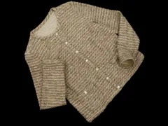 PAUL STUART ポールスチュアート ノーカラー ジャケット size6/オフホワイトｘ茶 ■◇ レディース