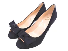 美品 Christian Louboutin クリスチャンルブタン リボン オープントゥ パンプス size37.5(24.5ｃｍ）/黒 ■■◎レディース