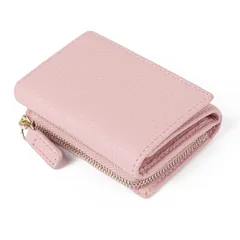 [imeetu] ミニ財布 三つ折り財布 レディース メンズ 本革 小さい財布 使いやすい 小銭入れ付き ミニウォレット L字ファスナー 軽量 コンパクト スキミング防止 RFID (ライトピンク)