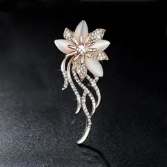 ブローチ コサージュ オパール風 フラワーデザイン ゴールド ラインストーン