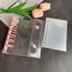 A7シール帳 クリアバインダー 6穴 ダブルボタン ロルバーン パステルカラー　ピンクリフィル付