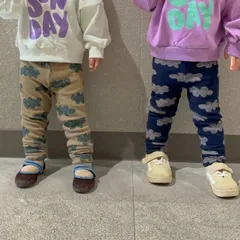 【新品】90サイズ キッズレギンス 裏起毛 2色展開 ネイビー ベージュ キッズ ベビー 兄弟おそろい 家族おそろい  雲柄 海外子供服 韓国ファッション トイストーリー