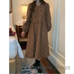 ワンピース 花柄 長袖 レディース★秋冬★ロング マキシ丈 花柄ワンピース Vネック 上品 ロングワンピース ウエストゴム ハイウエスト 着痩せ カジュアル ナチュラル シンプル パーティー OL