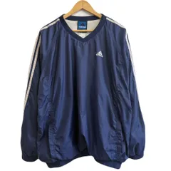 adidas アディダス ナイロンプルオーバー Ｖネック ワンポイントロゴ 刺繍 ポケット付き 紺 ネイビー XLサイズ No.L457