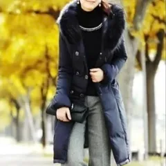 冬物売りつくしセール✨ RUIRUE BOUTIQUE ラクーンファー付ロングダウンコート S ネイビー 美品