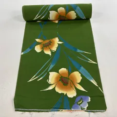 反物 優品 小紋 草花 鶯色 綿 【中古】