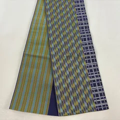 【美品】半幅帯 秀品 証紙有 博多織 縞 幾何学 灰紫 正絹 【中古】