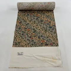 反物 秀品 小紋 花唐草 幾何学模様 斜めぼかし 薄茶色 正絹 【中古】