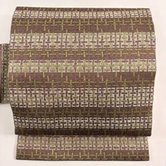 【美品】 名古屋帯 秀品 幾何学 小豆色 正絹 【中古】