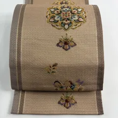 【美品】 袋帯 秀品 華文 花鳥 金銀糸 薄茶色 六通 正絹 【中古】
