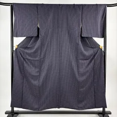 小紋 身丈153.5cm 裄丈66.5cm M 袷 格子 灰紫 正絹 逸品 【中古】