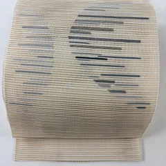 【美品】 名古屋帯 秀品 夏帯 絽 八寸名古屋帯 松葉仕立て 縞 銀糸 ベージュ 正絹 【中古】