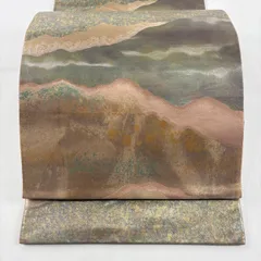 袋帯 秀品 服部織物 落款 こはく錦 連峰 金銀糸 箔 ピンクベージュ 六通 正絹 【中古】