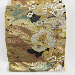 袋帯 秀品 振袖向き 薔薇 金銀糸 箔 金色 六通 正絹 【中古】