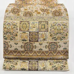【美品】 袋帯 秀品 向かい鳥 華文 箔 金糸 金色 六通 正絹 【中古】