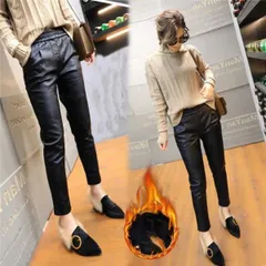 レザーパンツ レディース ワイドパンツ ガウチョパンツ チノパンツ 9分丈 PU レザー 防寒 裏起毛 秋冬 美脚 OL通勤 革パン