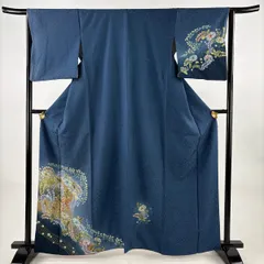 付下げ 身丈162cm 裄丈64.5cm M 袷 辻が花 ぼかし 金彩 藍色 正絹 秀品 【中古】