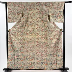 付下げ 身丈158.5cm 裄丈64.5cm M 袷 鳥 葉 薄茶色 正絹 秀品 【中古】