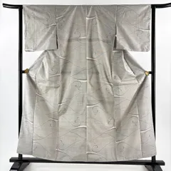 大島紬 身丈158.5cm 裄丈62.5cm S 袷 証紙 唐草 灰色 正絹 秀品 【中古】