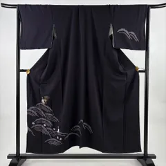 付下げ 身丈151cm 裄丈67cm M 袷 鷺 波 金糸 金彩 濃紫 正絹 秀品 【中古】