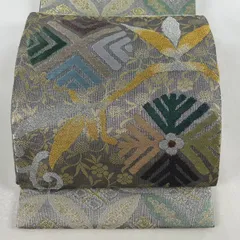 【美品】 袋帯 名品 七宝 笹蔓 銀糸 箔 銀色 六通 正絹 【中古】