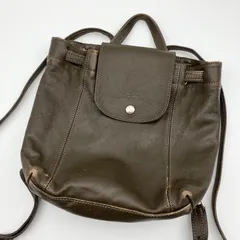 LONGCHAMP ロンシャン ル・プリアージュ キュイール バックパック ミニ シュック オールレザー BAG 鞄 カバン カーキ ブラウン レディース SG380-5