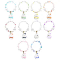 ブレスレット カラフル デコレーション まるっこ 雪だるま 全１０色×各1個 計1 ０個セット(小容量 自宅用 おすそわけ 誕生日 お楽しみ会 向け) 推し活 推し色 キーホルダー クリスマス カラー キーホルダー チャーム ビーズ ランドセル カバン学校…