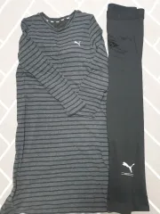 プーマ レディース ストライプ Tシャツ ロング丈 + レギンス セット