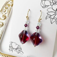 1点作品☆ スクエア枠バイカラークォーツピアス イヤリングに変更可能