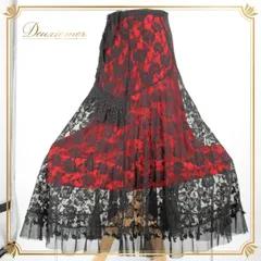 社交ダンス 衣装 スタンダード スカート レッスンウェア 赤 黒 ICHIOKU イチオク ブラック系 レッド系 レース 花柄 派手 練習着 総丈 約85cm ウエスト 約34cm〜 伸縮性 ポリエステル フェミニン おしゃれ 舞台衣装 ダンススカート