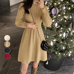 ワンピース ケーブル編みニットミニワンピース