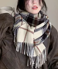 フリンジマフラー チェック柄 秋冬