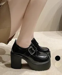 厚底ローファーレディース太ヒールパンプス