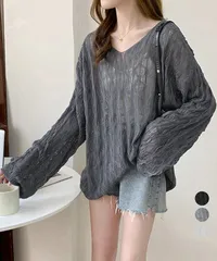 メッシュニット 透かし編みトップス 長袖 SK22155344-8301