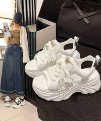 スニーカー レースアップスニーカーサンダル厚底靴美脚