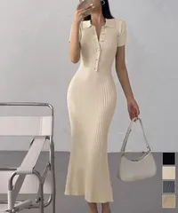 ポロニットワンピース 半袖 ロングワンピ