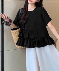 HERENCIA ヘレンチア　ボーダー柄アシメフリルカットソー　Tシャツ HERENCIA ヘレンチア ボーダー柄アシメフリルカットソー Tシャツ 美品