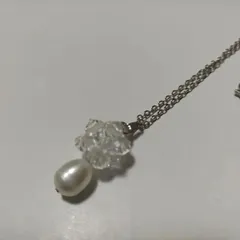 NO52 淡水パール1cmとクリアスワロフスキーのネックレス・シルバー・55cm
