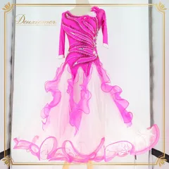 社交ダンス 衣装 スタンダード ドレス スタンダードドレス ワンピース デモ 競技 フリル レース 花 発表会 パーティ かわいい 豪華 ピンク系 ホワイト系 ビビッド ピンク キュート エレガント おしゃれ フェスティバル ダンスパフォーマンス コスチューム